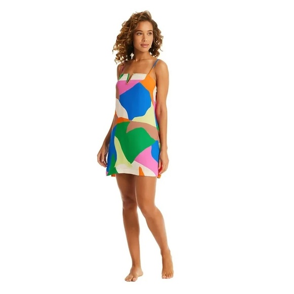 Women's Printed A-Line Swim Dress NWT Cover-Up multi color, size L - Picture 2 of 6